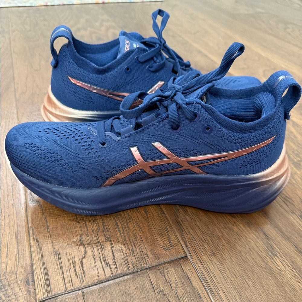 ASICS Gel Nimbus 26 Women's Navy Blue and Rose Gold Running Shoes size 7 - Picture 10 of 14